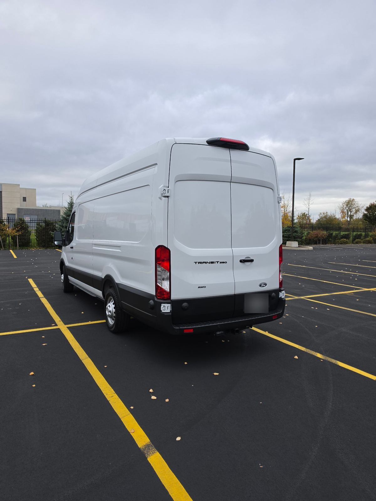 Rear of the van showing the Transit 250 and AWD badges